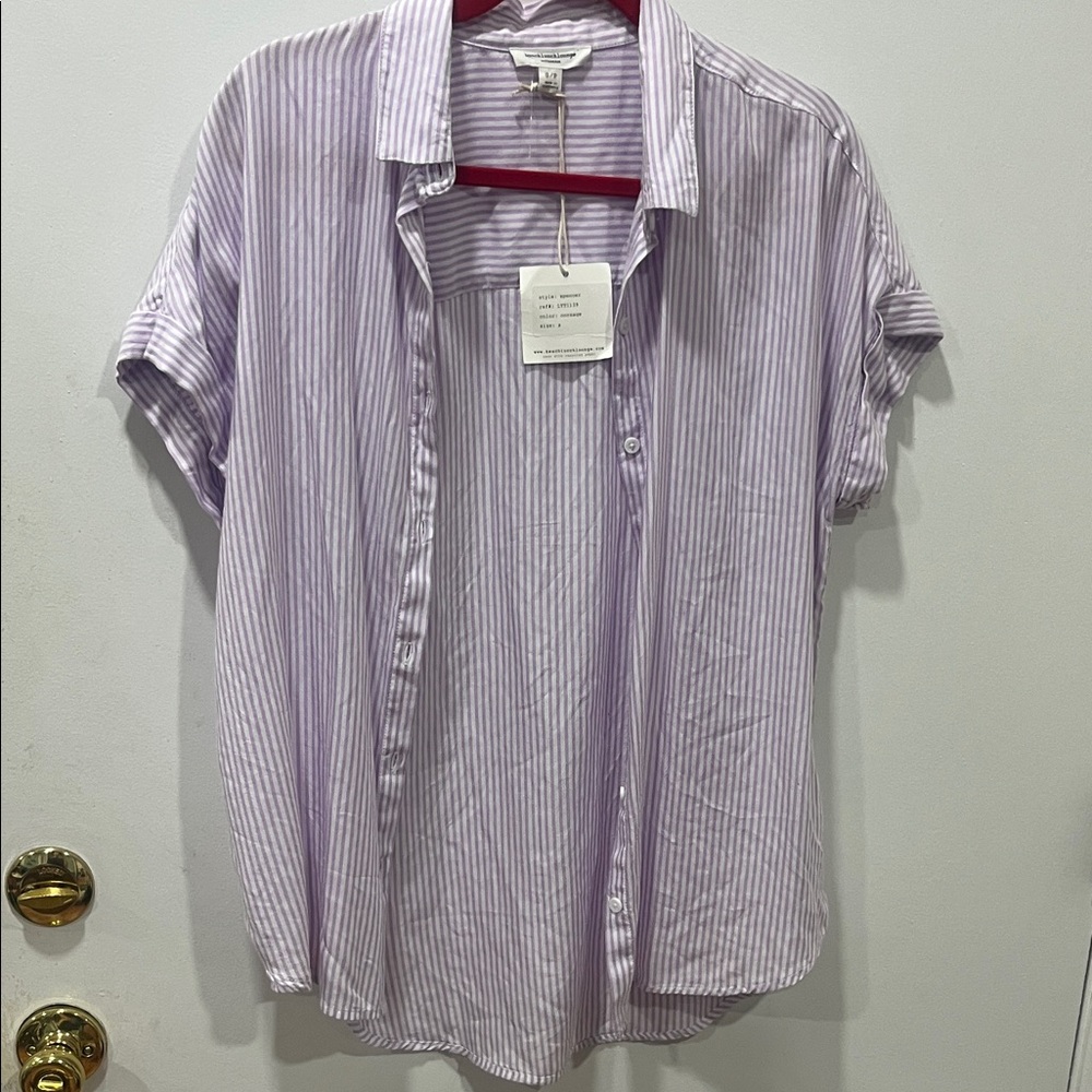 beachlunchlounge Women's Striped Purple Button Down Shirt